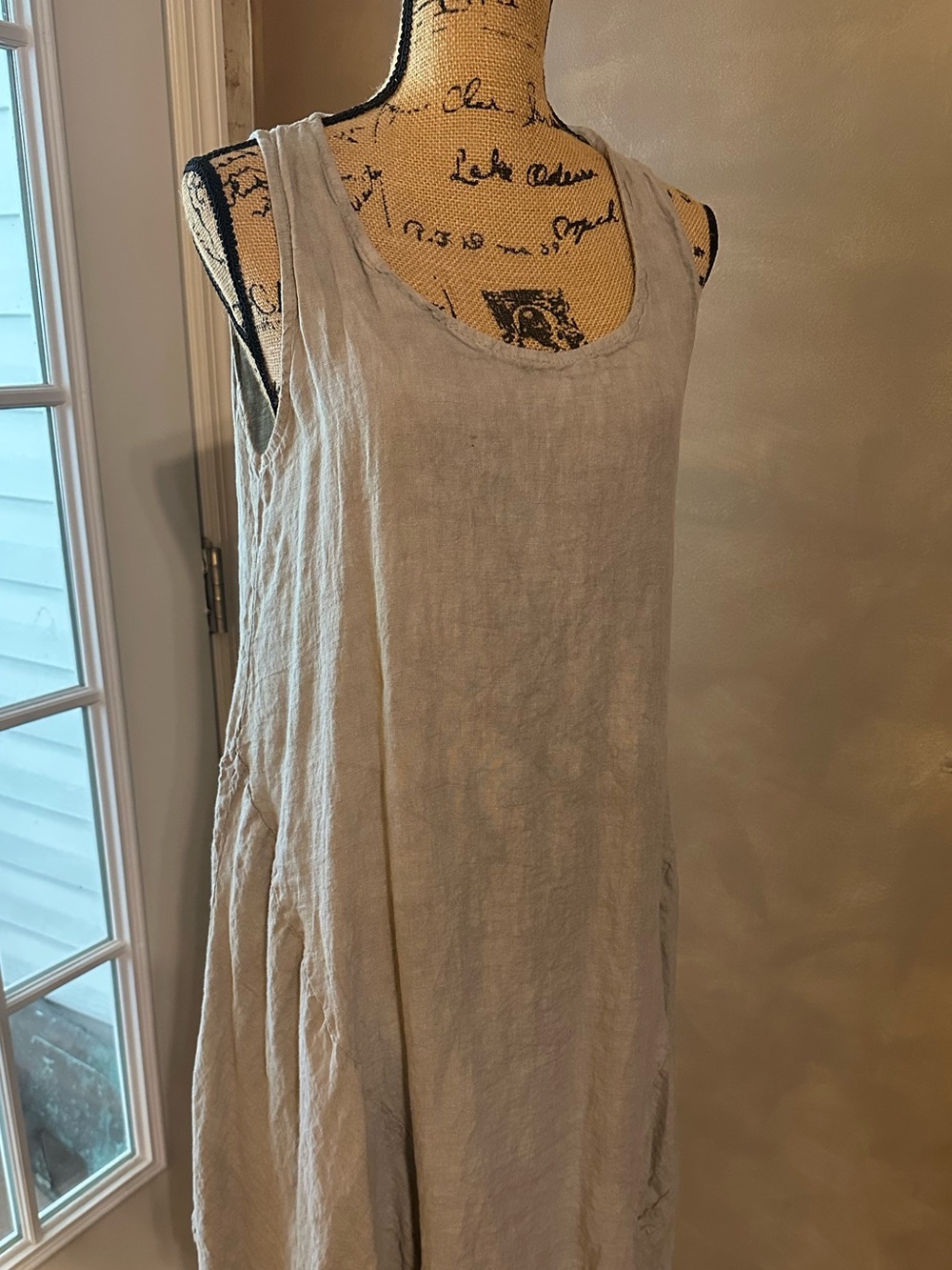 M Made In Italy 100% Linen Lagenlook Asymmetric Handkerchief Dress Size L